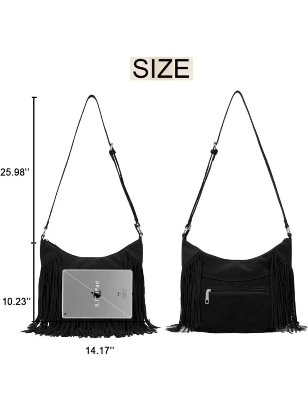Fringe Hobo Bag for Women | Vegan Suede Shoulder Purse with Tassels | Hippie